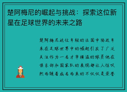 楚阿梅尼的崛起与挑战：探索这位新星在足球世界的未来之路