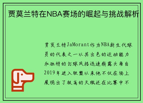 贾莫兰特在NBA赛场的崛起与挑战解析