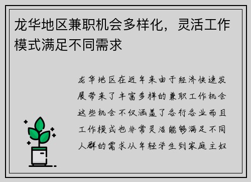 龙华地区兼职机会多样化，灵活工作模式满足不同需求