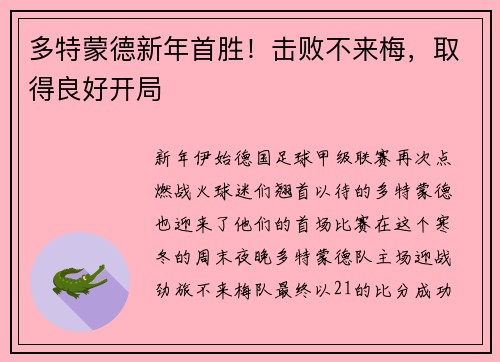 多特蒙德新年首胜！击败不来梅，取得良好开局